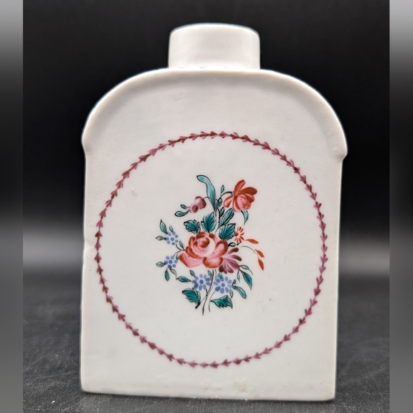 c18th Century Chinese Export Hand Painted Floral Red Roses Blue Daisy Tea Caddy - Picture 5 of 13
